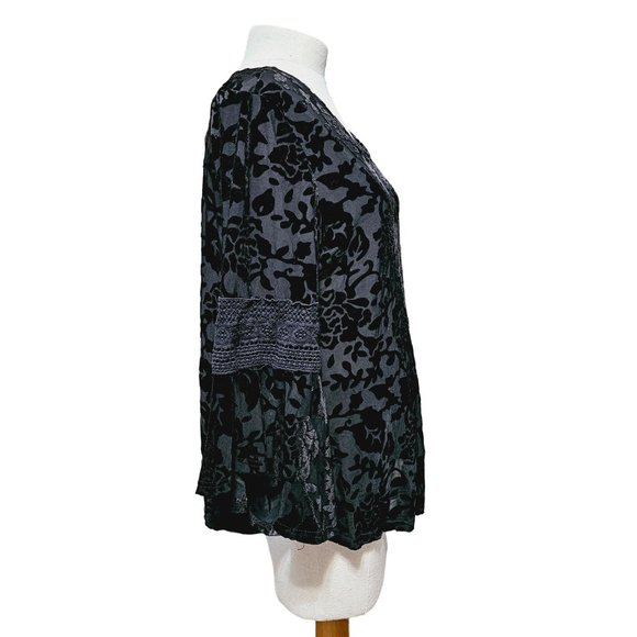 Stem & Vine velvet burnout top XL roses print sheer lace Black - Picture 3 of 13